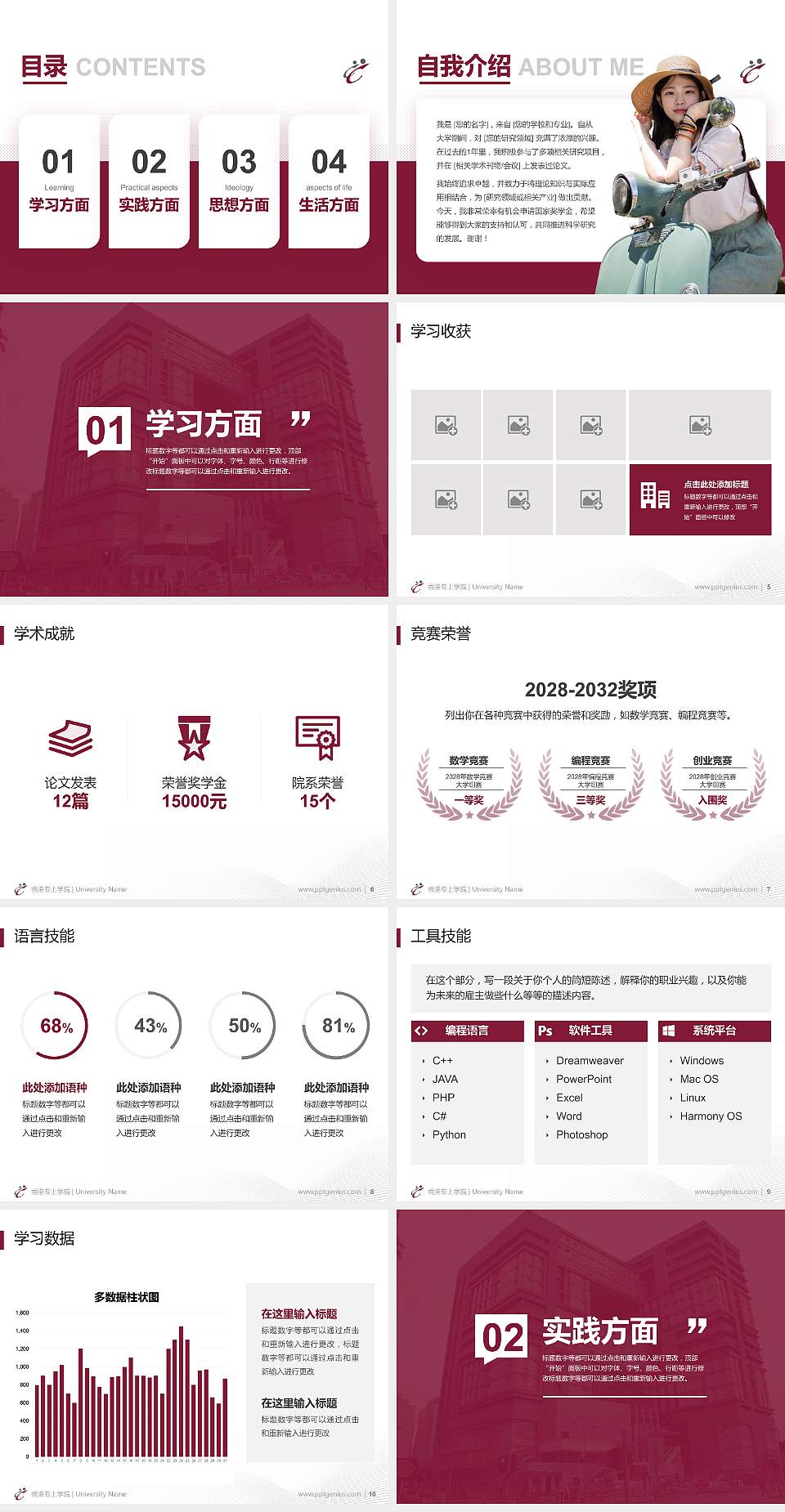 香港专上学院专用国家奖学金答辩PPT模板4:3格式幻灯片预览图2