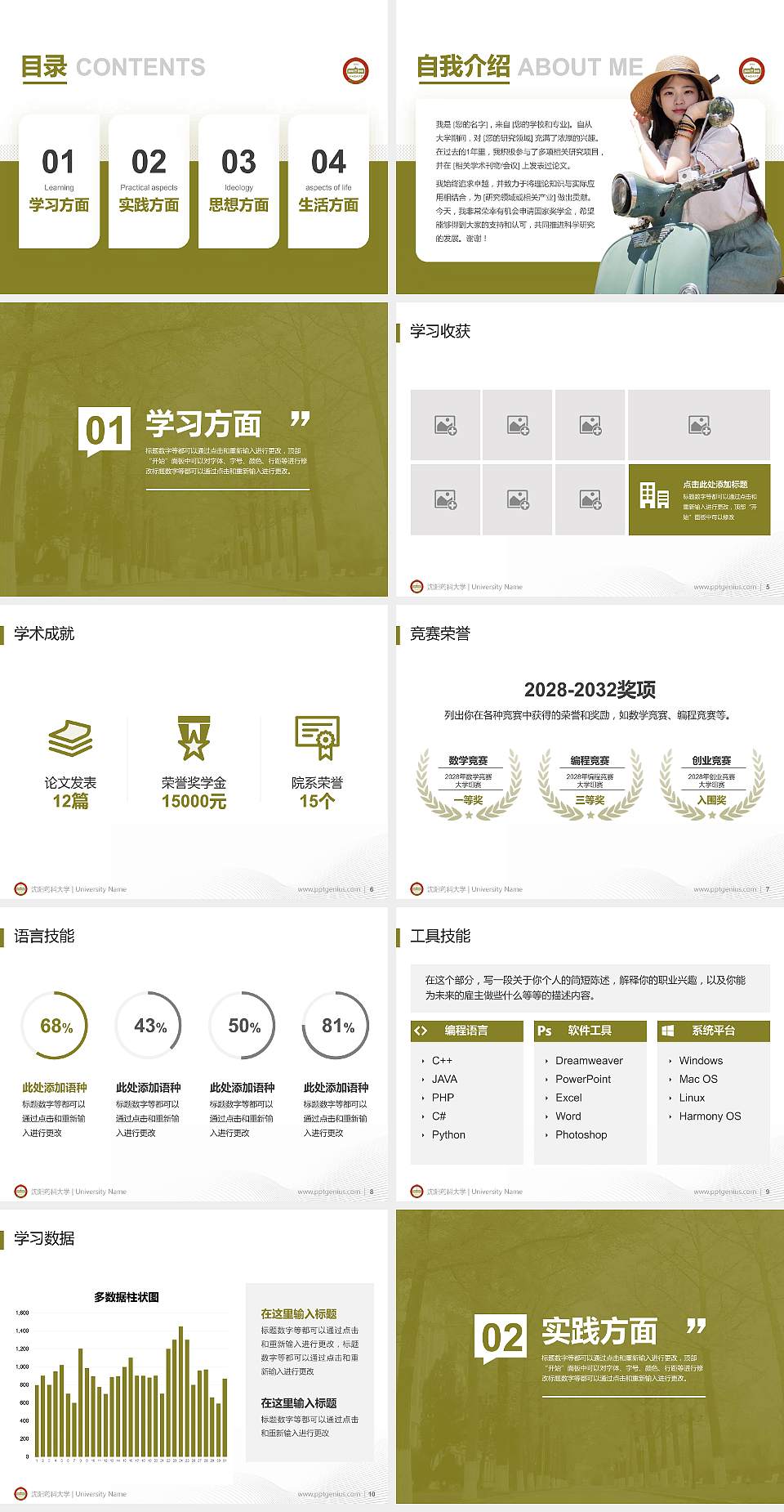 沈阳药科大学专用国家奖学金答辩PPT模板4:3格式幻灯片预览图2
