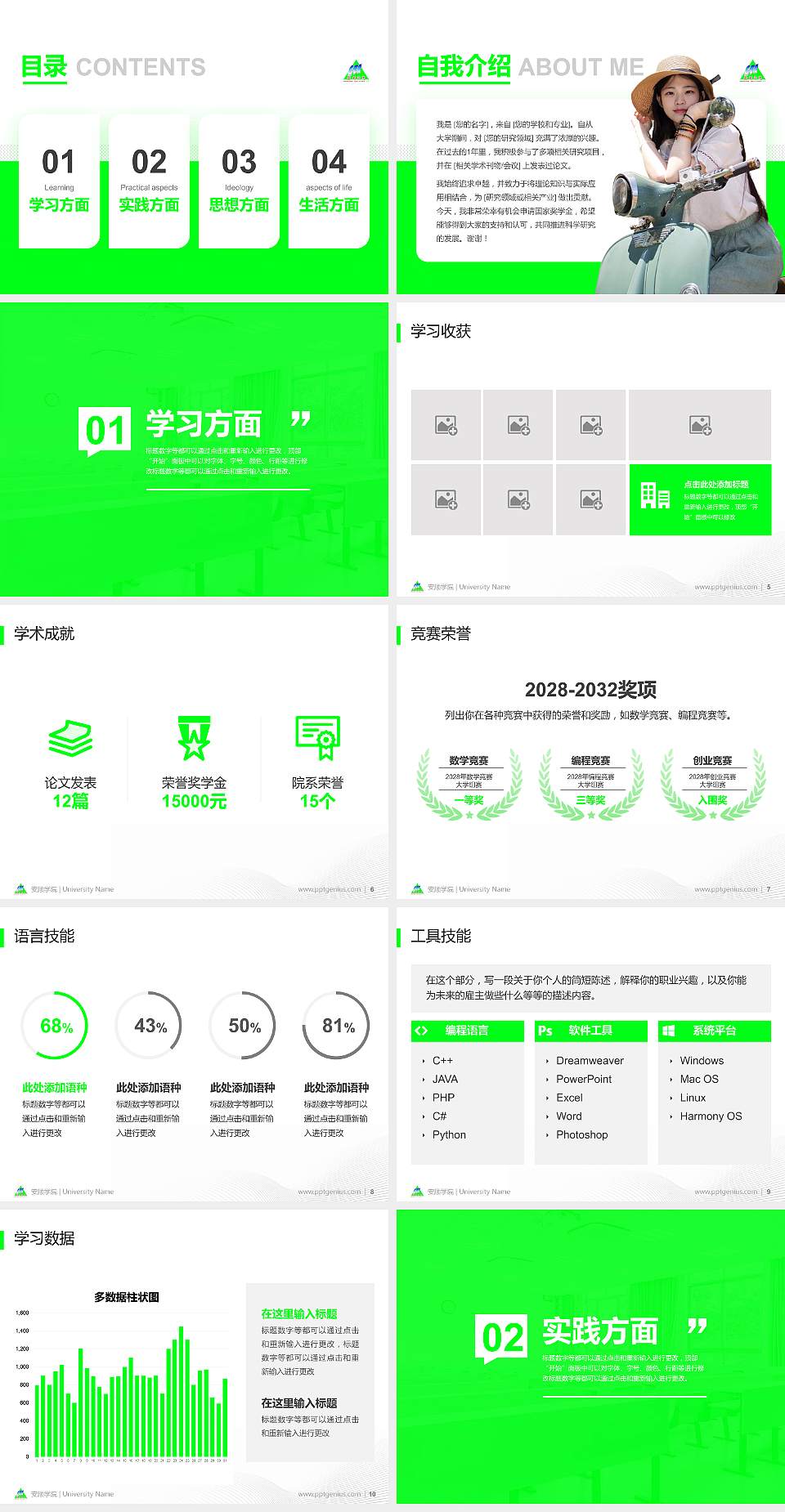安顺学院专用国家奖学金答辩PPT模板4:3格式幻灯片预览图2