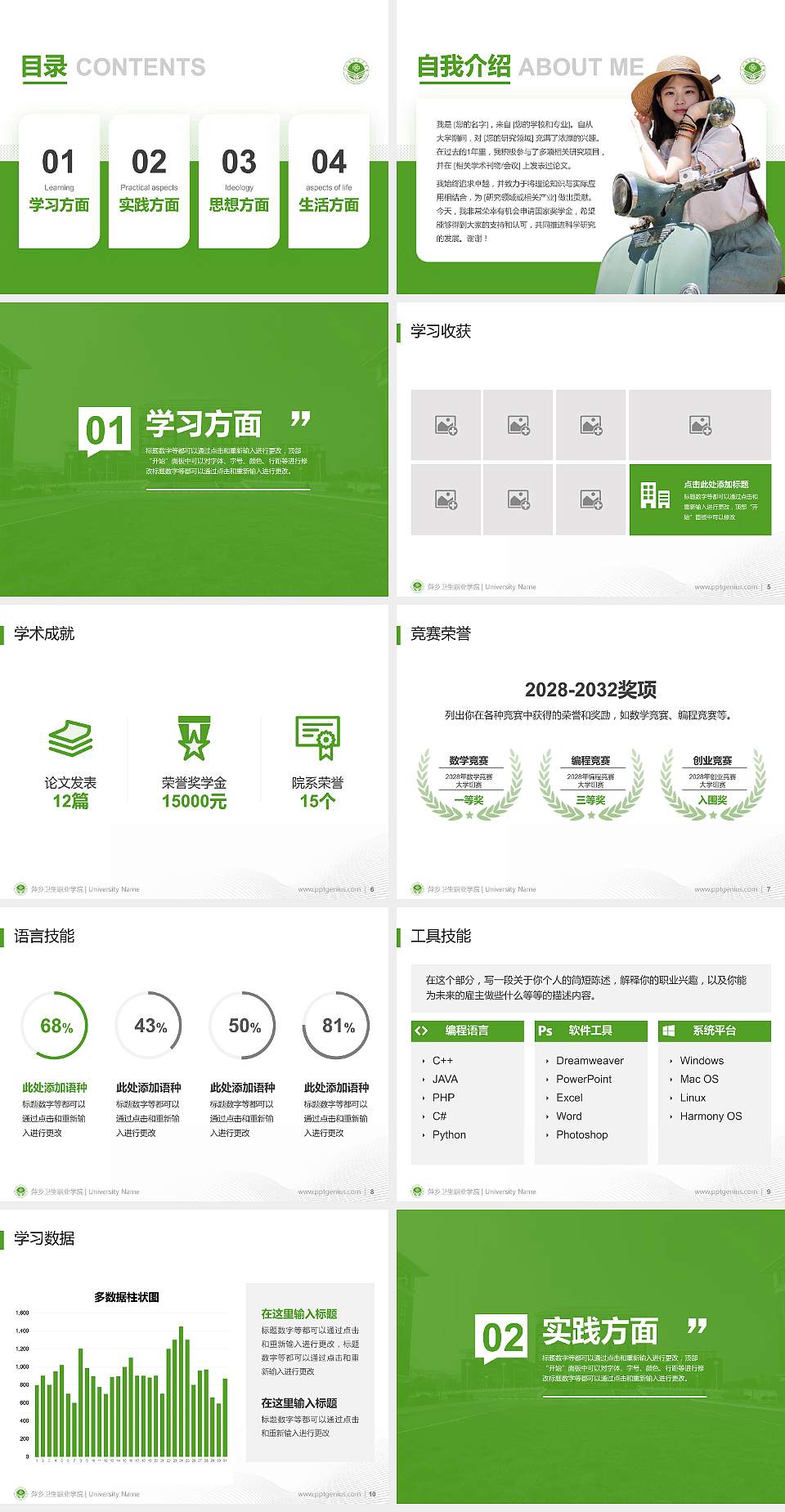 萍乡卫生职业学院专用国家奖学金答辩PPT模板4:3格式幻灯片预览图2