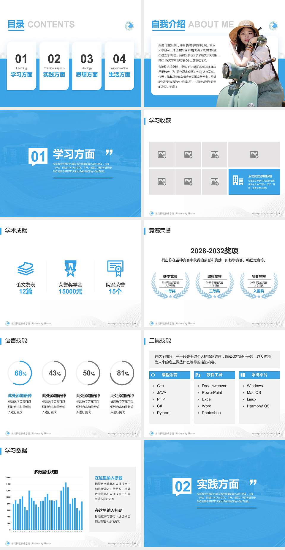承德护理职业学院专用国家奖学金答辩PPT模板4:3格式幻灯片预览图2
