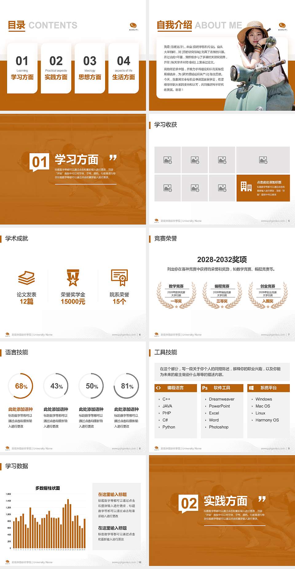 湖南体育职业学院专用国家奖学金答辩PPT模板4:3格式幻灯片预览图2