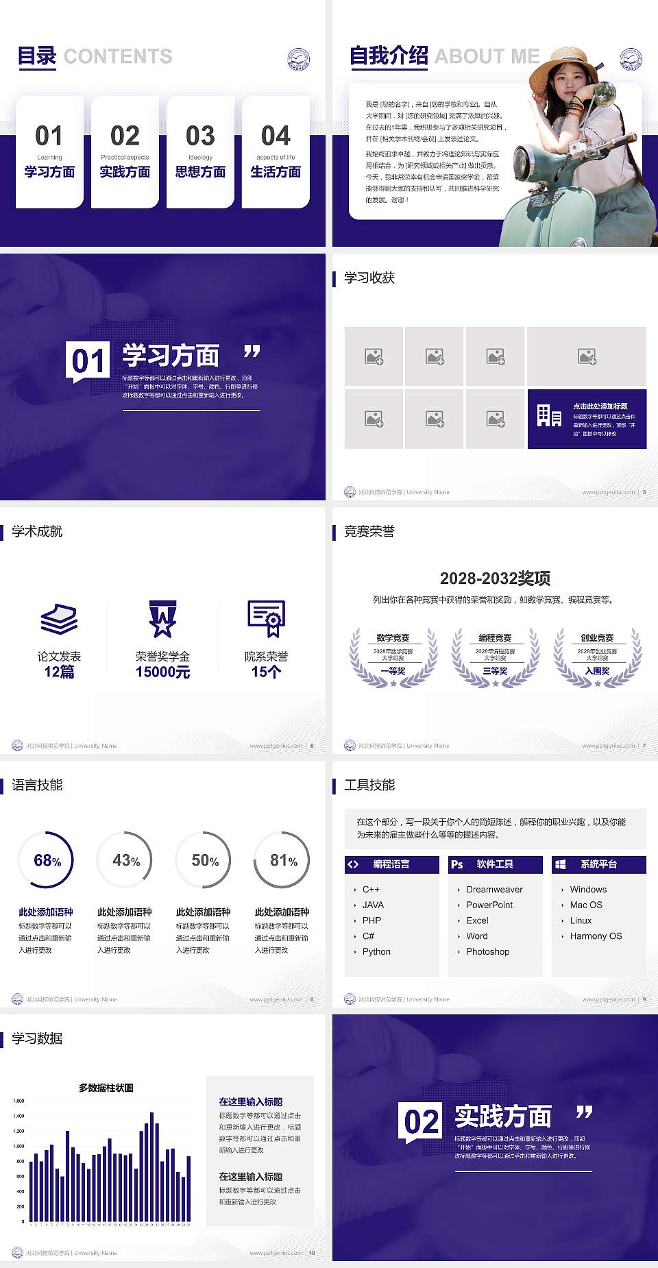 河北科技师范学院专用国家奖学金答辩PPT模板4:3格式幻灯片预览图2