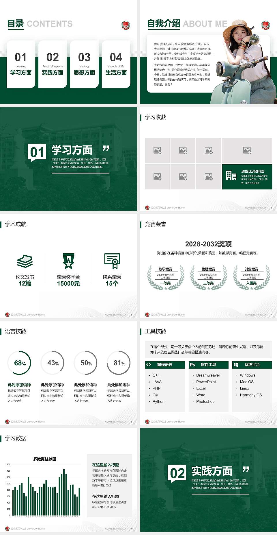 渭南师范学院专用国家奖学金答辩PPT模板4:3格式幻灯片预览图2
