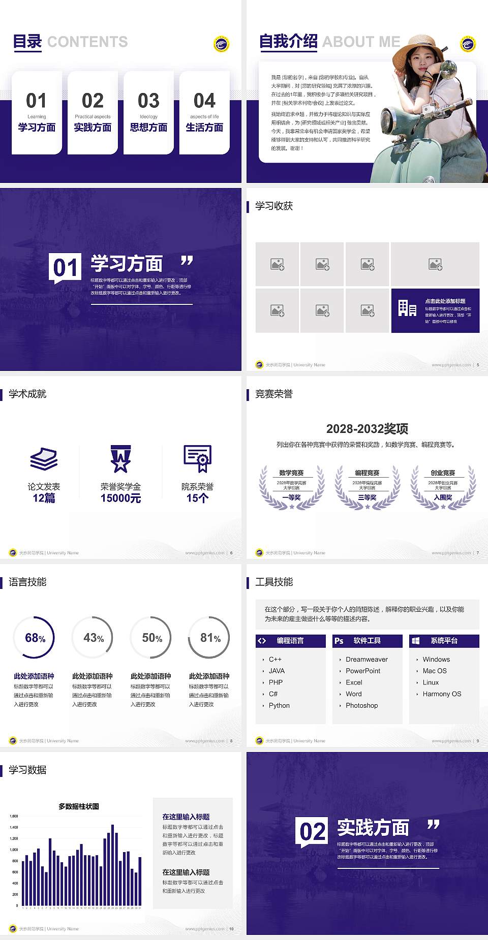 天水师范学院专用国家奖学金答辩PPT模板4:3格式幻灯片预览图2