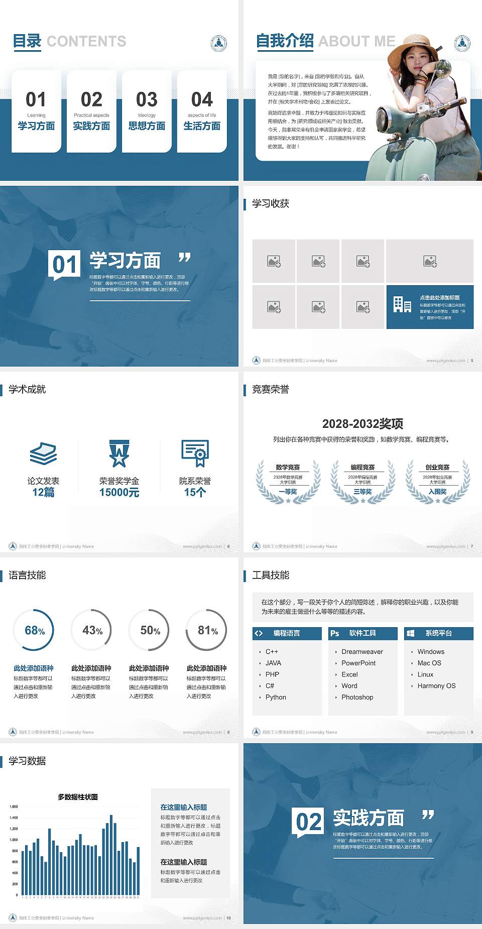 郑州工业安全职业学院专用国家奖学金答辩PPT模板4:3格式幻灯片预览图2