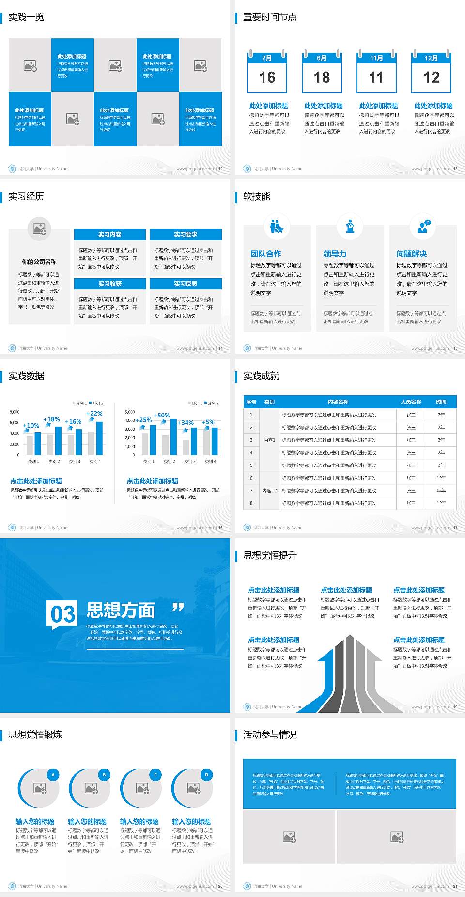河海大学专用国家奖学金答辩PPT模板4:3格式幻灯片预览图3