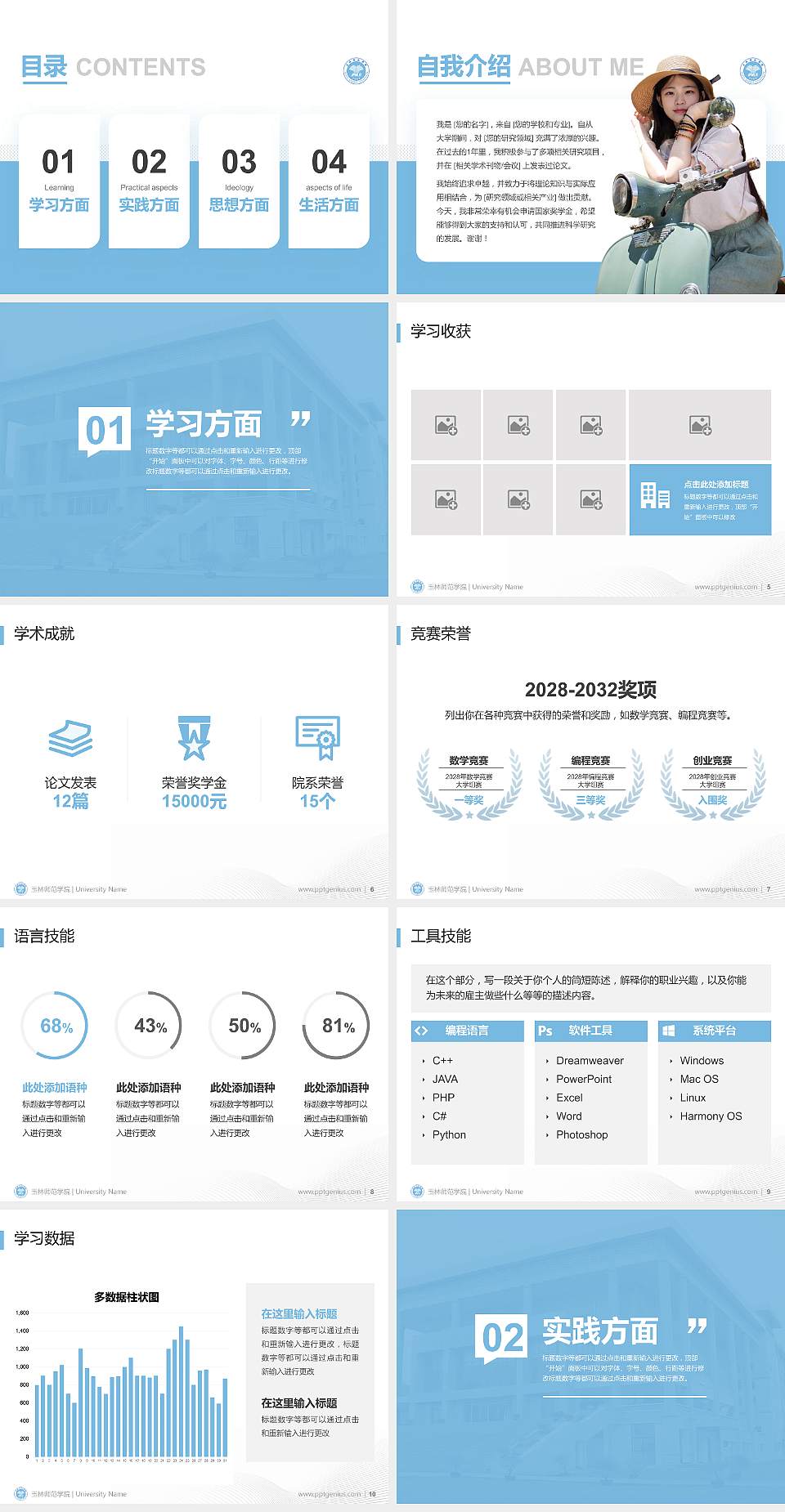 玉林师范学院专用国家奖学金答辩PPT模板4:3格式幻灯片预览图2
