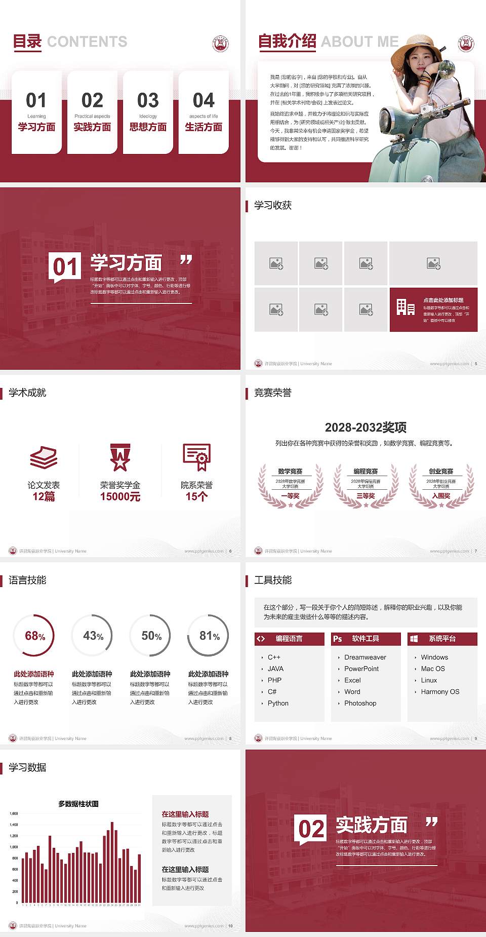 许昌陶瓷职业学院专用国家奖学金答辩PPT模板4:3格式幻灯片预览图2