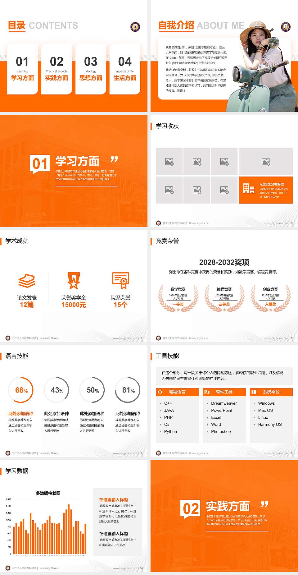 湛江幼儿师范专科学校专用国家奖学金答辩PPT模板4:3格式幻灯片预览图2