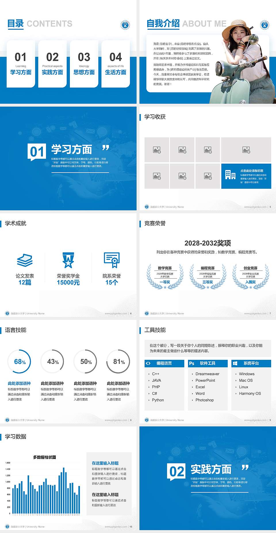 新疆职业大学专用国家奖学金答辩PPT模板4:3格式幻灯片预览图2