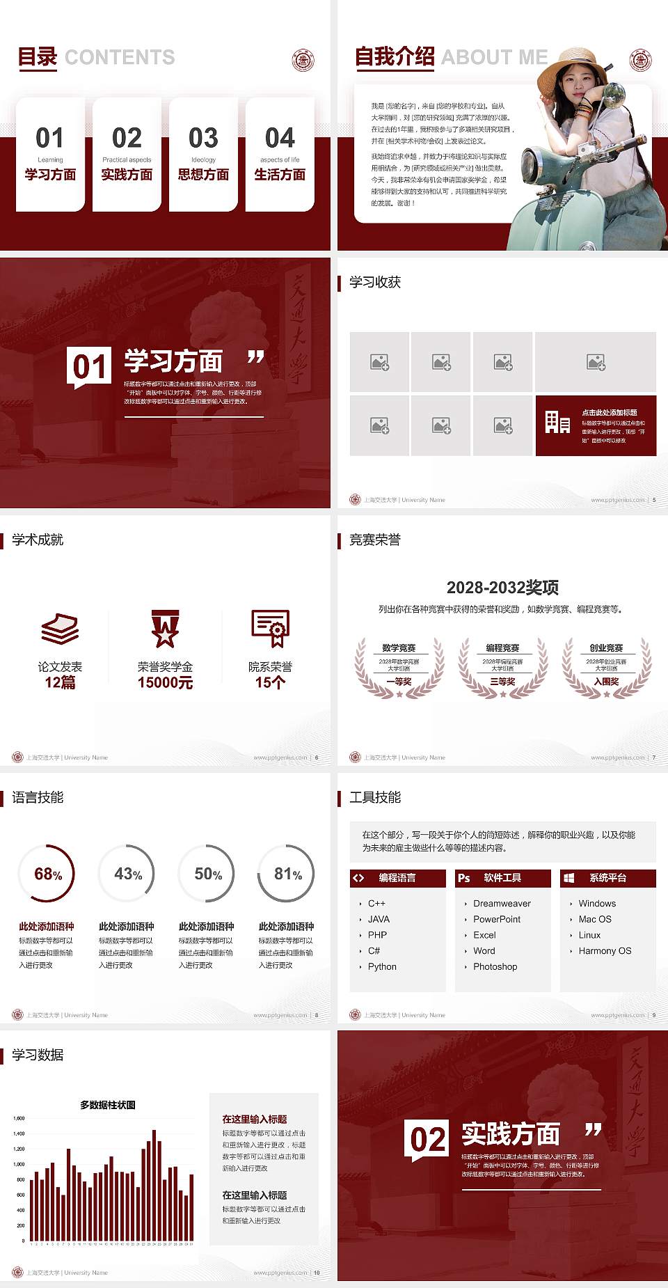 上海交通大学专用国家奖学金答辩PPT模板4:3格式幻灯片预览图2