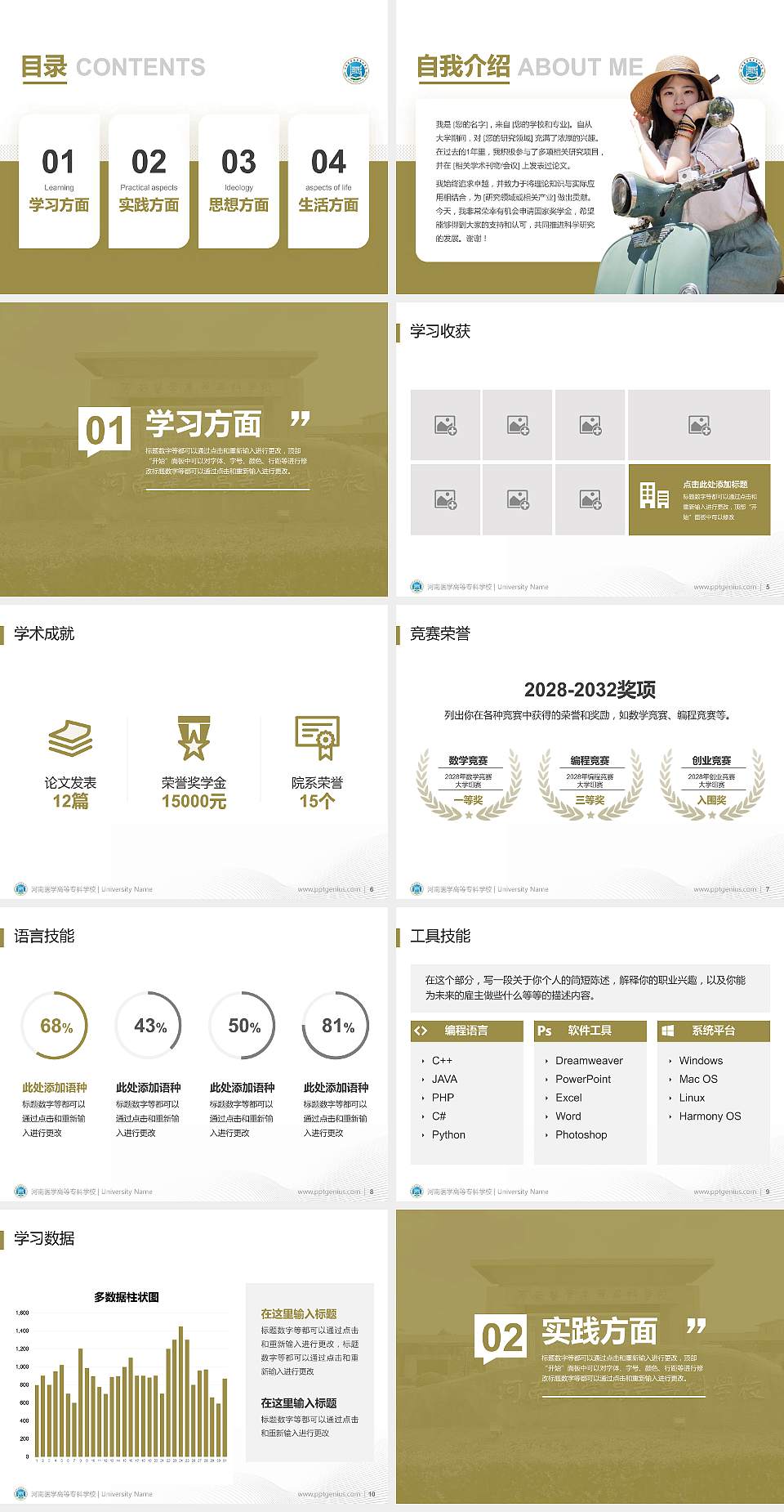 河南医学高等专科学校专用国家奖学金答辩PPT模板4:3格式幻灯片预览图2