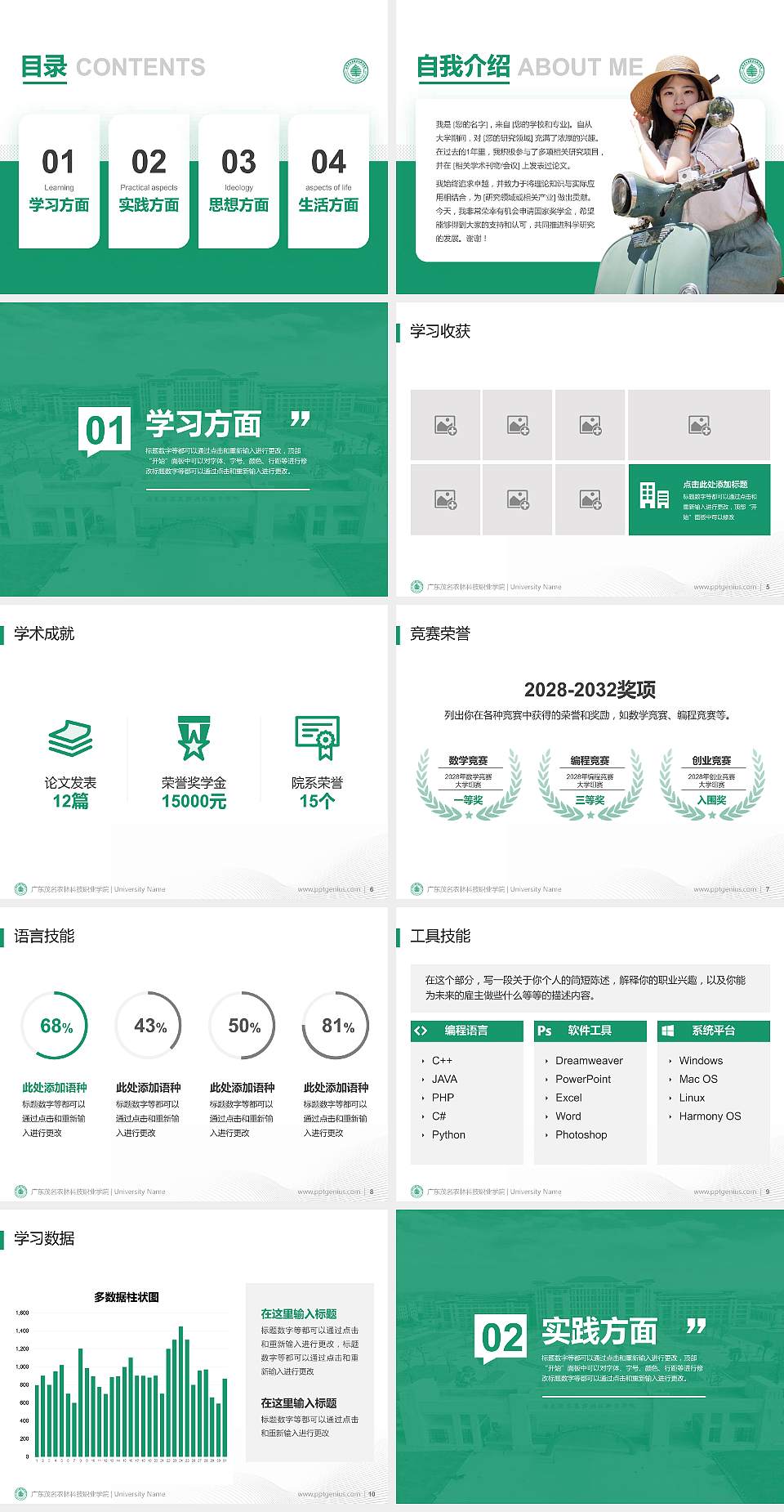 广东茂名农林科技职业学院专用国家奖学金答辩PPT模板4:3格式幻灯片预览图2