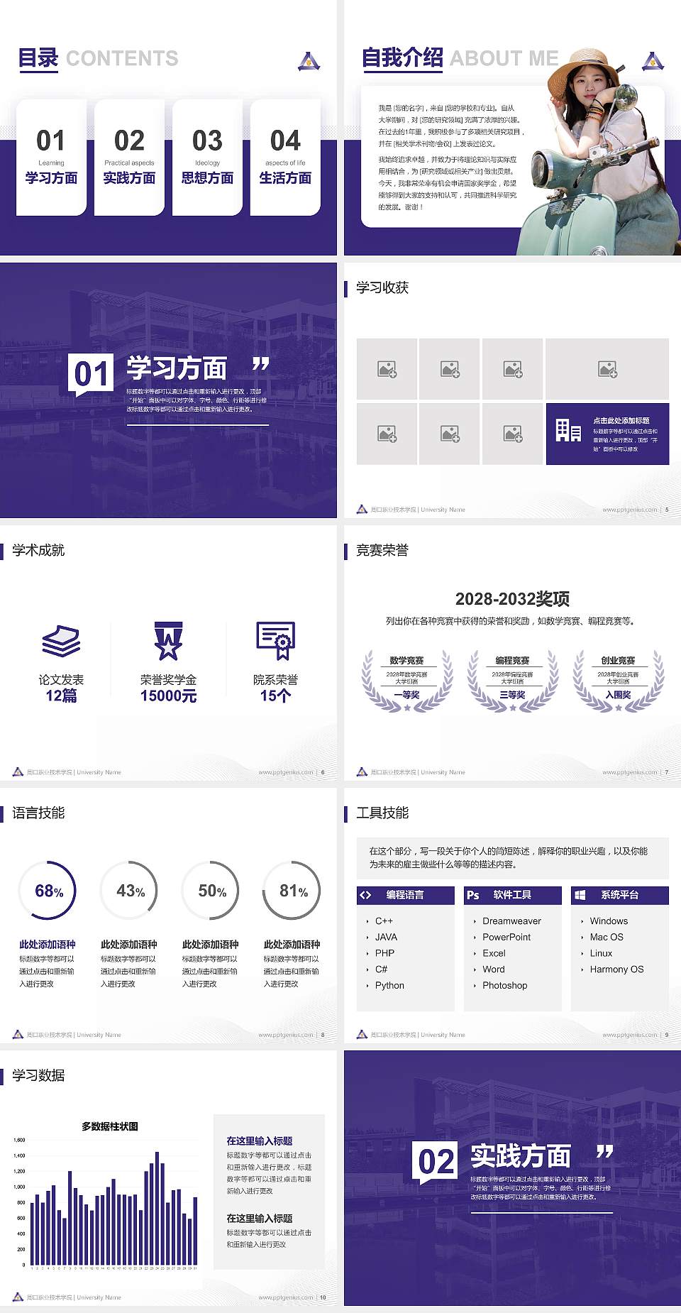 周口职业技术学院专用国家奖学金答辩PPT模板4:3格式幻灯片预览图2