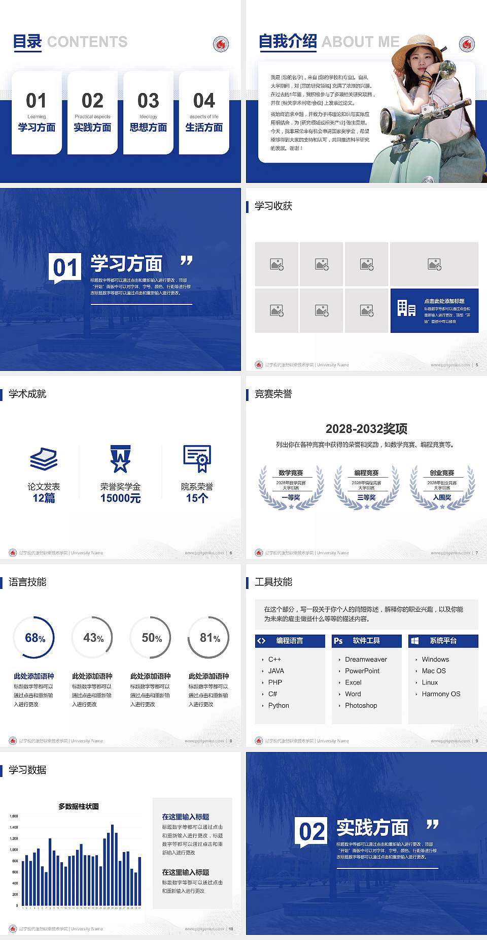辽宁现代服务职业技术学院专用国家奖学金答辩PPT模板4:3格式幻灯片预览图2