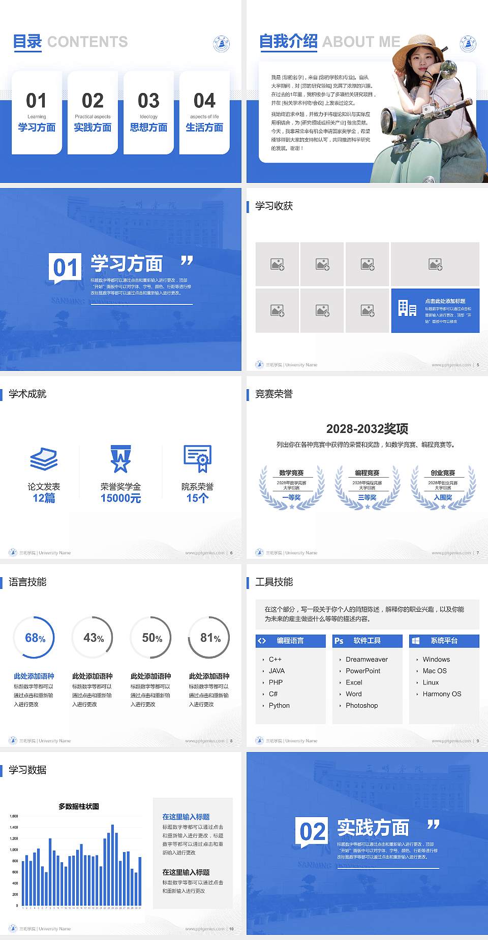 三明学院专用国家奖学金答辩PPT模板4:3格式幻灯片预览图2