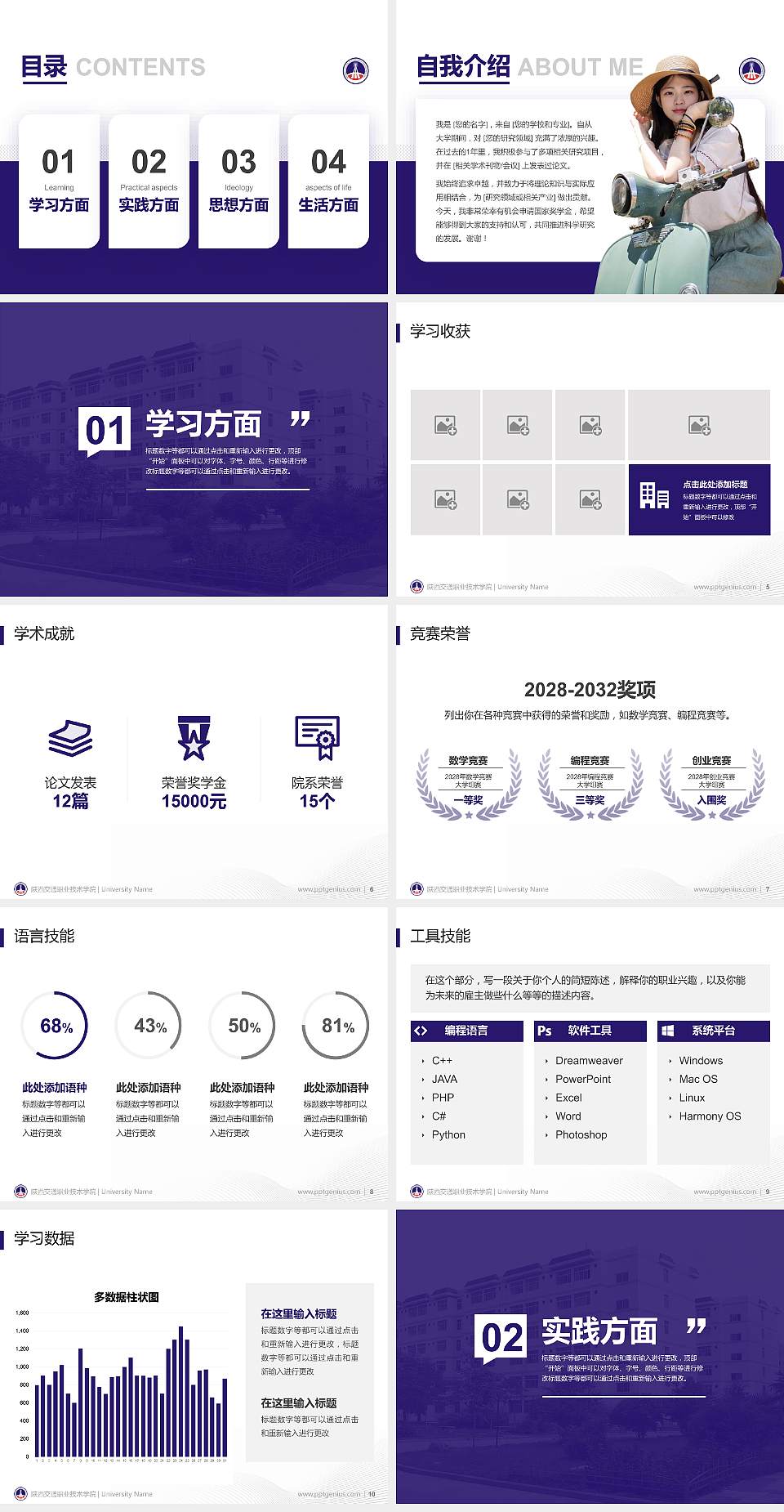 陕西交通职业技术学院专用国家奖学金答辩PPT模板4:3格式幻灯片预览图2