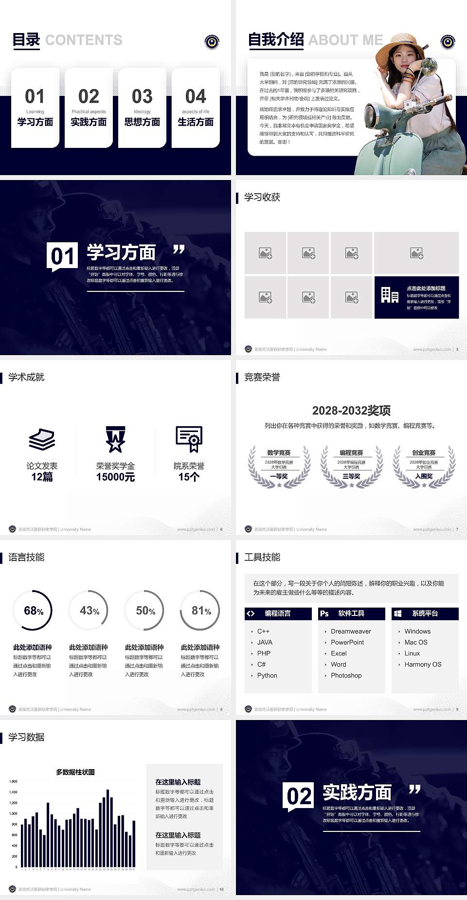 湖南司法警官职业学院专用国家奖学金答辩PPT模板4:3格式幻灯片预览图2