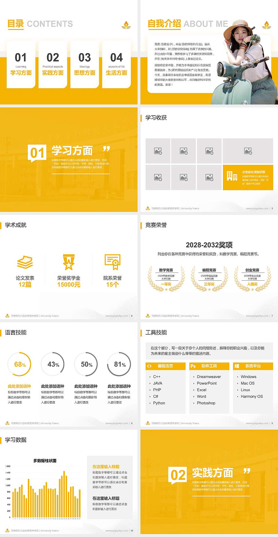 甘肃有色冶金职业技术学院专用国家奖学金答辩PPT模板4:3格式幻灯片预览图2
