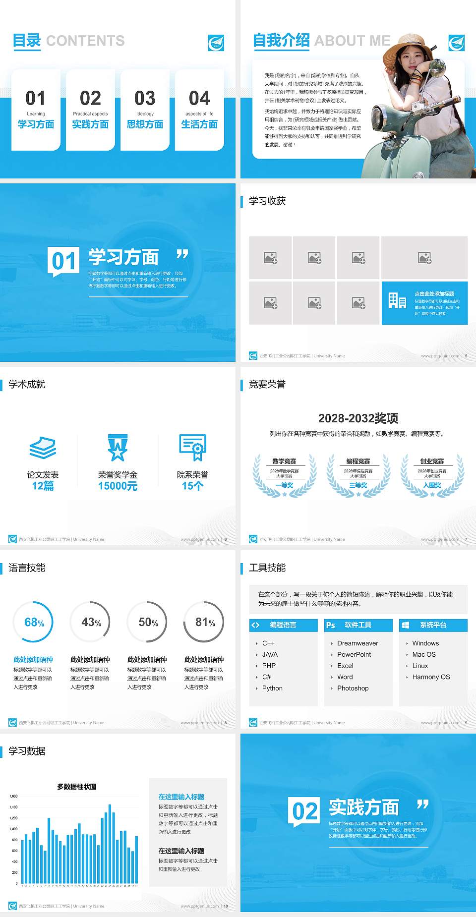 西安飞机工业公司职工工学院专用国家奖学金答辩PPT模板4:3格式幻灯片预览图2