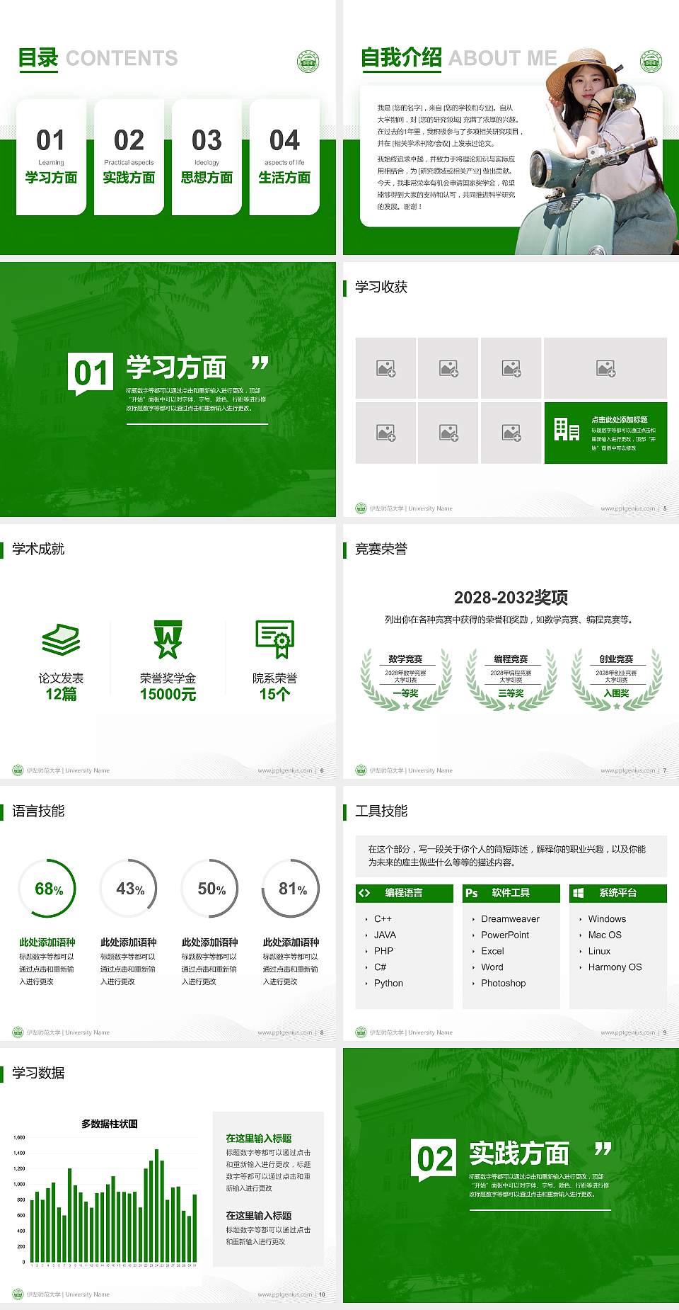 伊犁师范大学专用国家奖学金答辩PPT模板4:3格式幻灯片预览图2