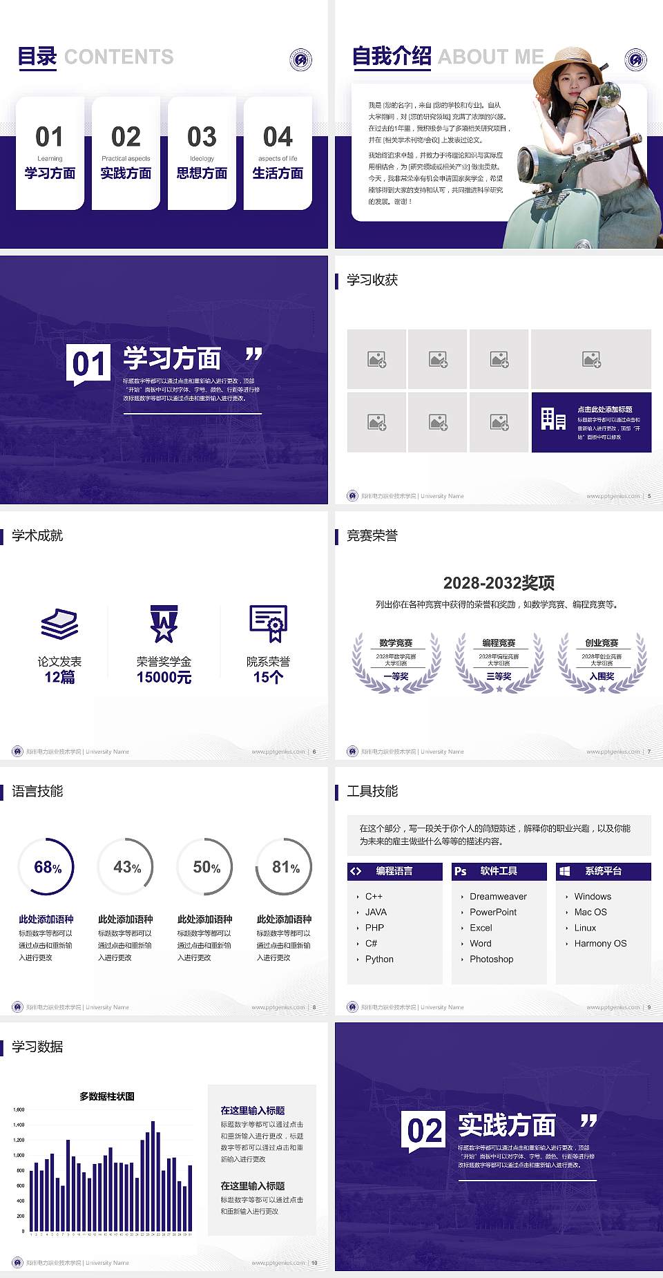 郑州电力职业技术学院专用国家奖学金答辩PPT模板4:3格式幻灯片预览图2
