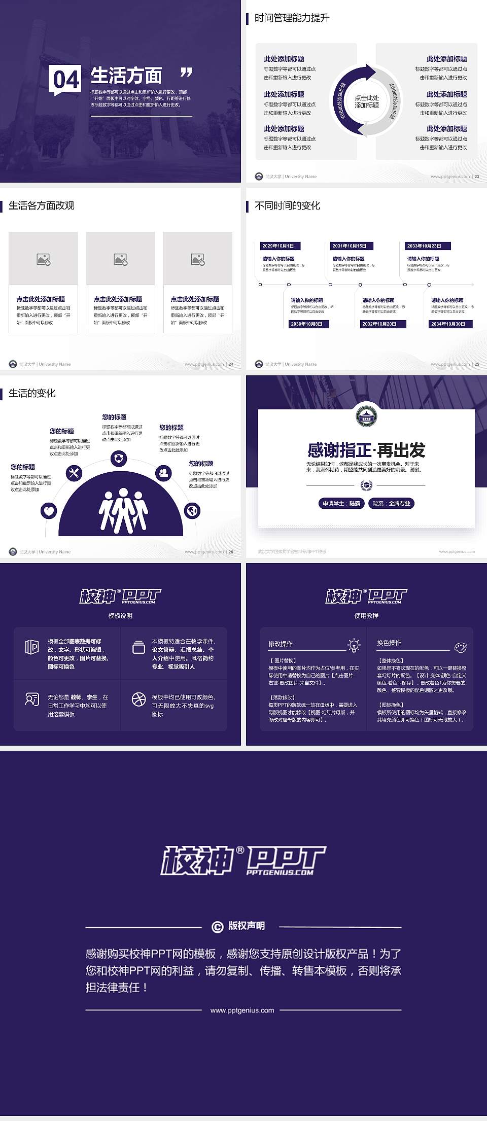 武汉大学专用国家奖学金答辩PPT模板4:3格式幻灯片预览图4