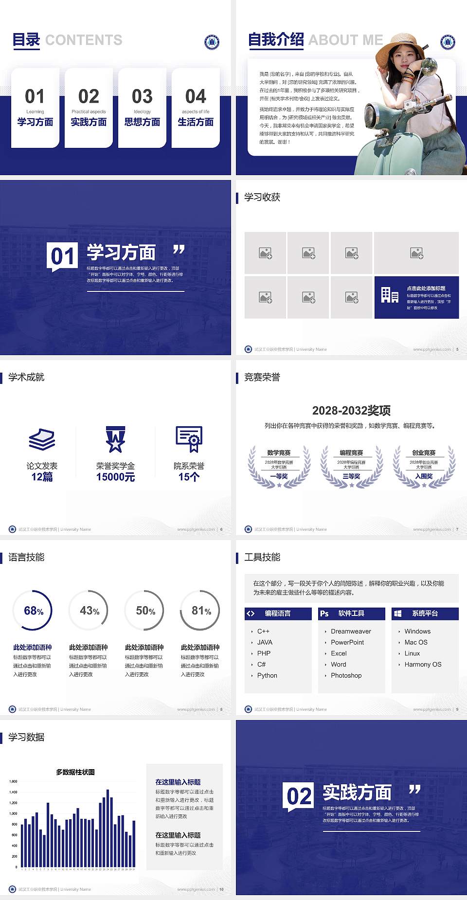 武汉工业职业技术学院专用国家奖学金答辩PPT模板4:3格式幻灯片预览图2