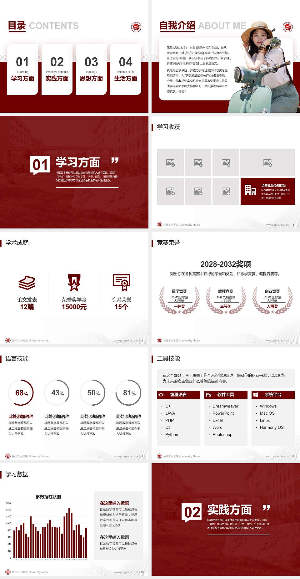兰州工业学院专用国家奖学金答辩PPT模板4:3格式幻灯片预览图2