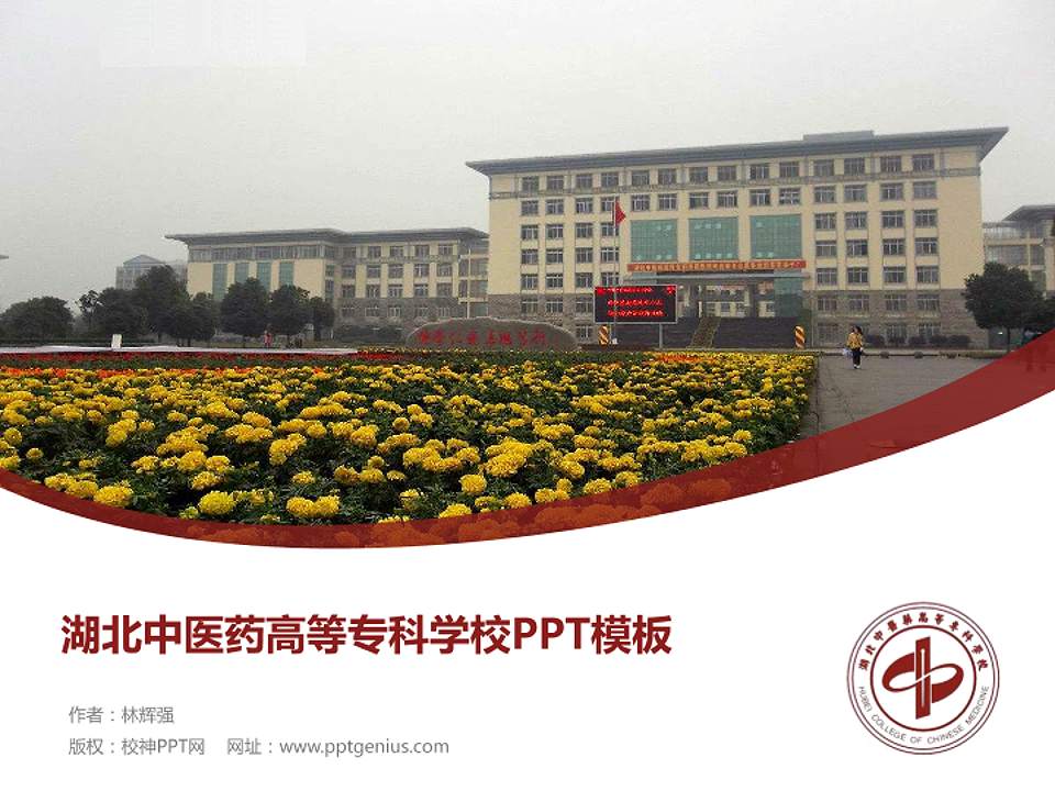 湖北中医药高等专科学校毕业论文答辩PPT模板下载4:3格式PPT封面效果预览图