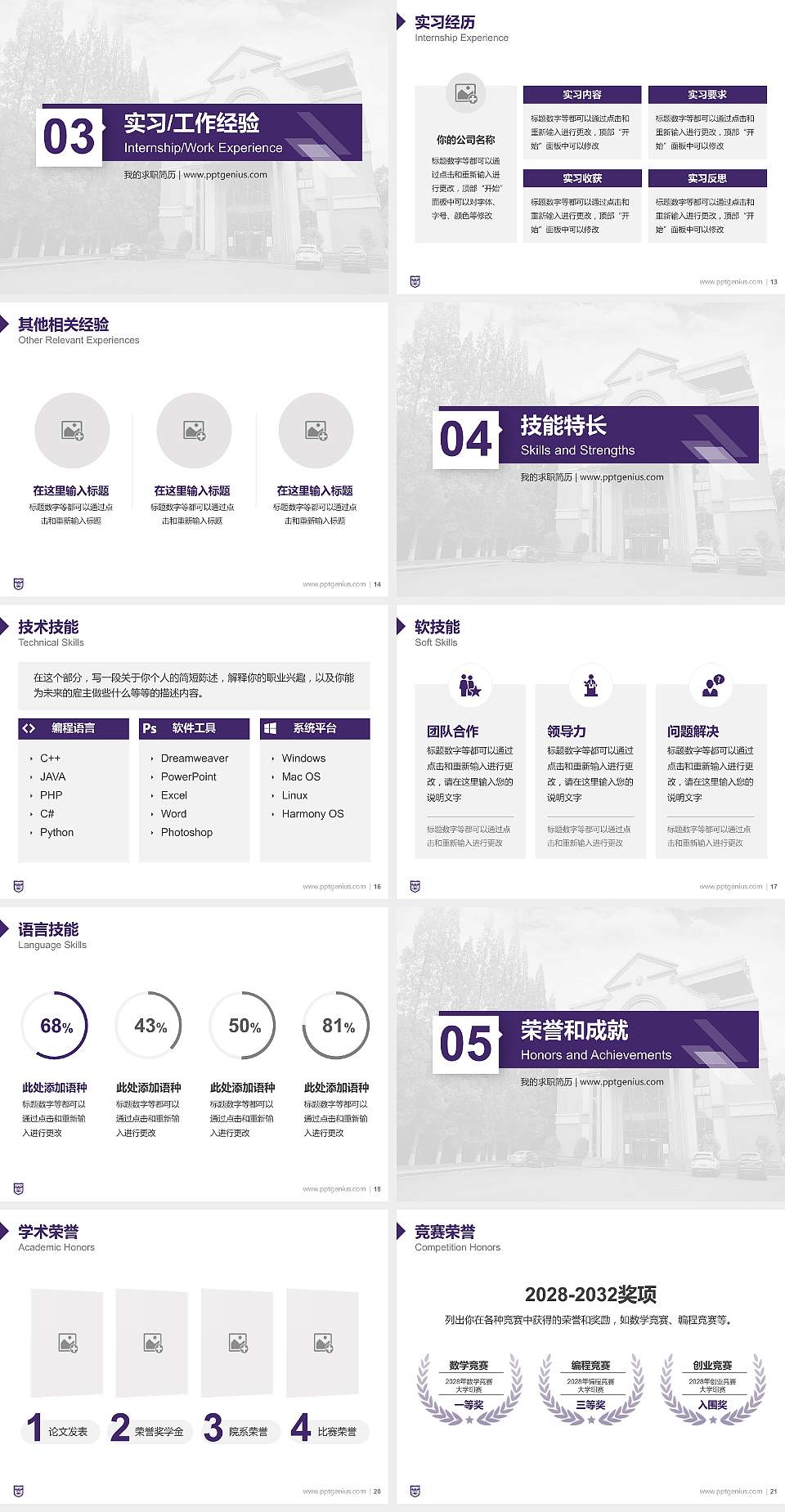 贵州护理职业技术学院教师/学生通用个人简历PPT模板下载4:3格式幻灯片预览图3