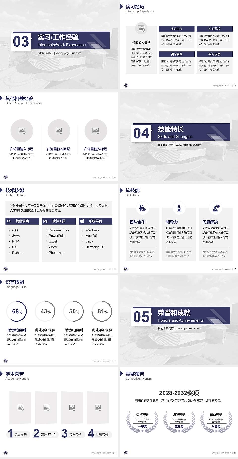 贵州工贸职业学院教师/学生通用个人简历PPT模板下载4:3格式幻灯片预览图3