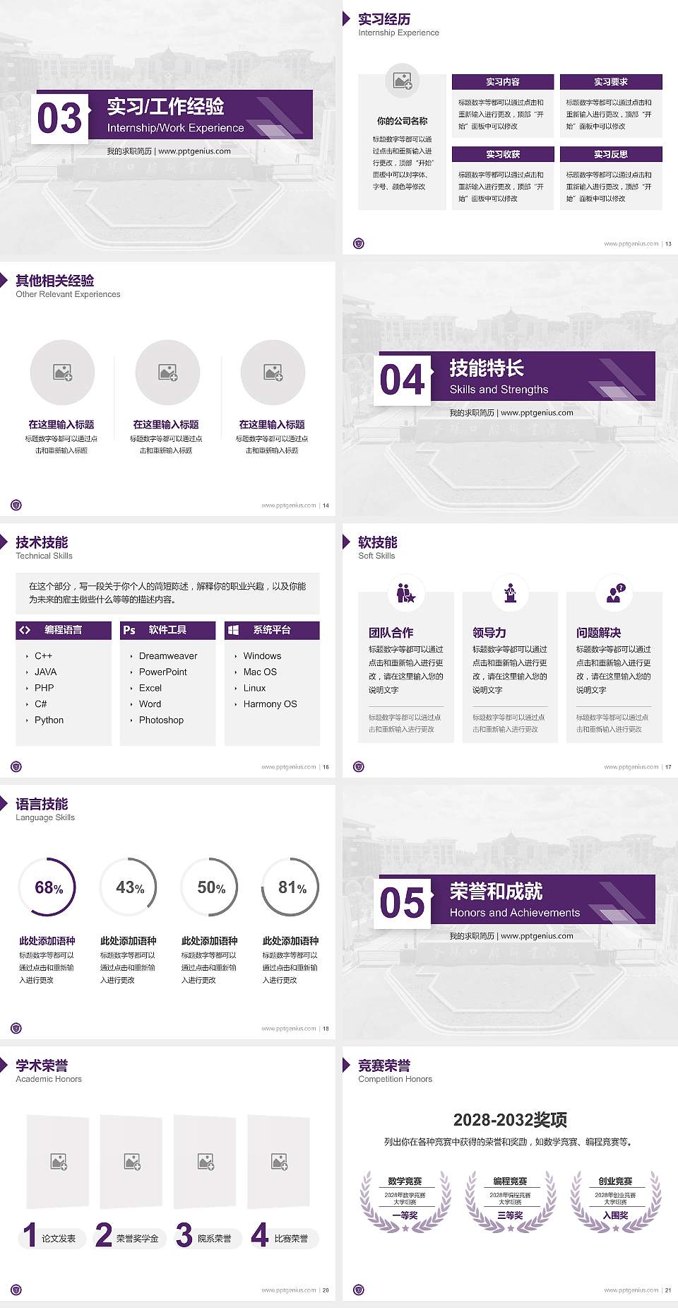 资阳口腔职业学院教师/学生通用个人简历PPT模板下载4:3格式幻灯片预览图3