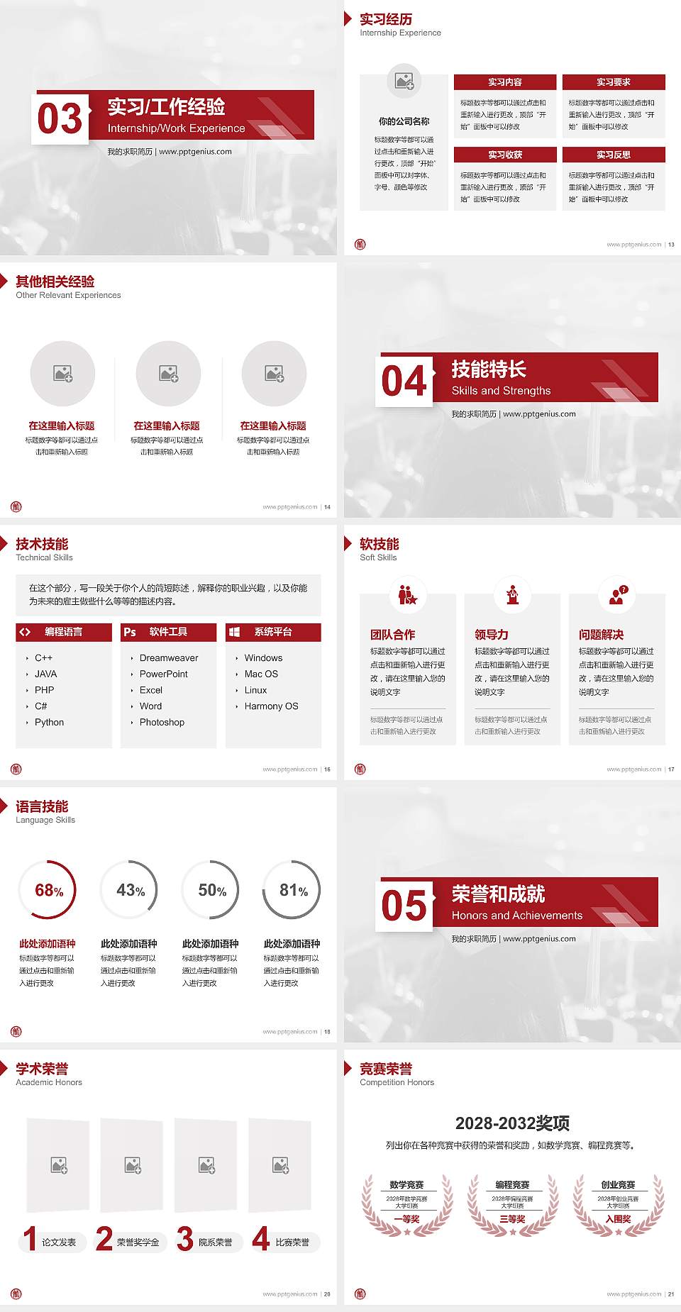 山西财贸职业技术学院教师/学生通用个人简历PPT模板下载4:3格式幻灯片预览图3