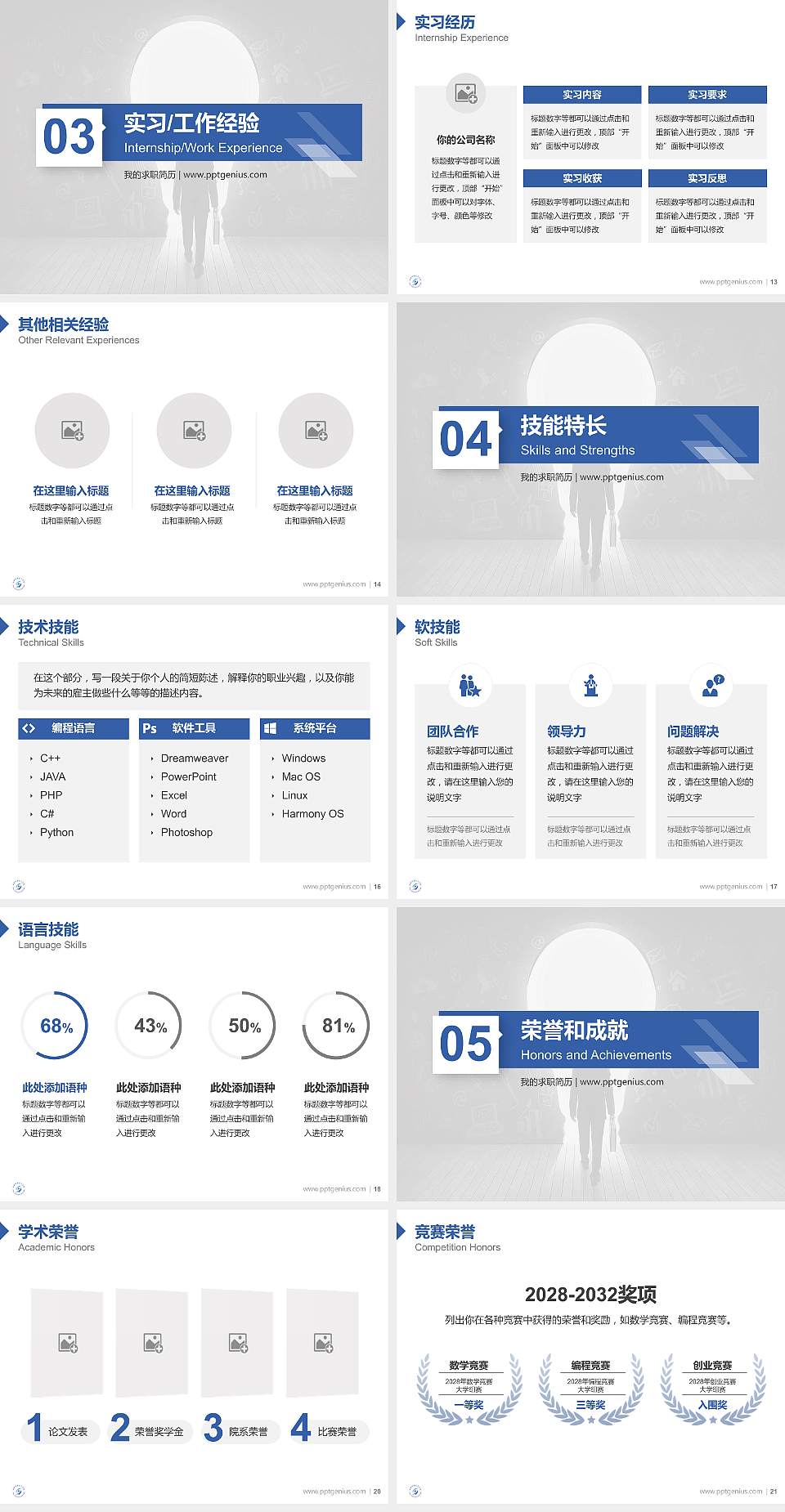 酒泉职业技术学院教师/学生通用个人简历PPT模板下载4:3格式幻灯片预览图3