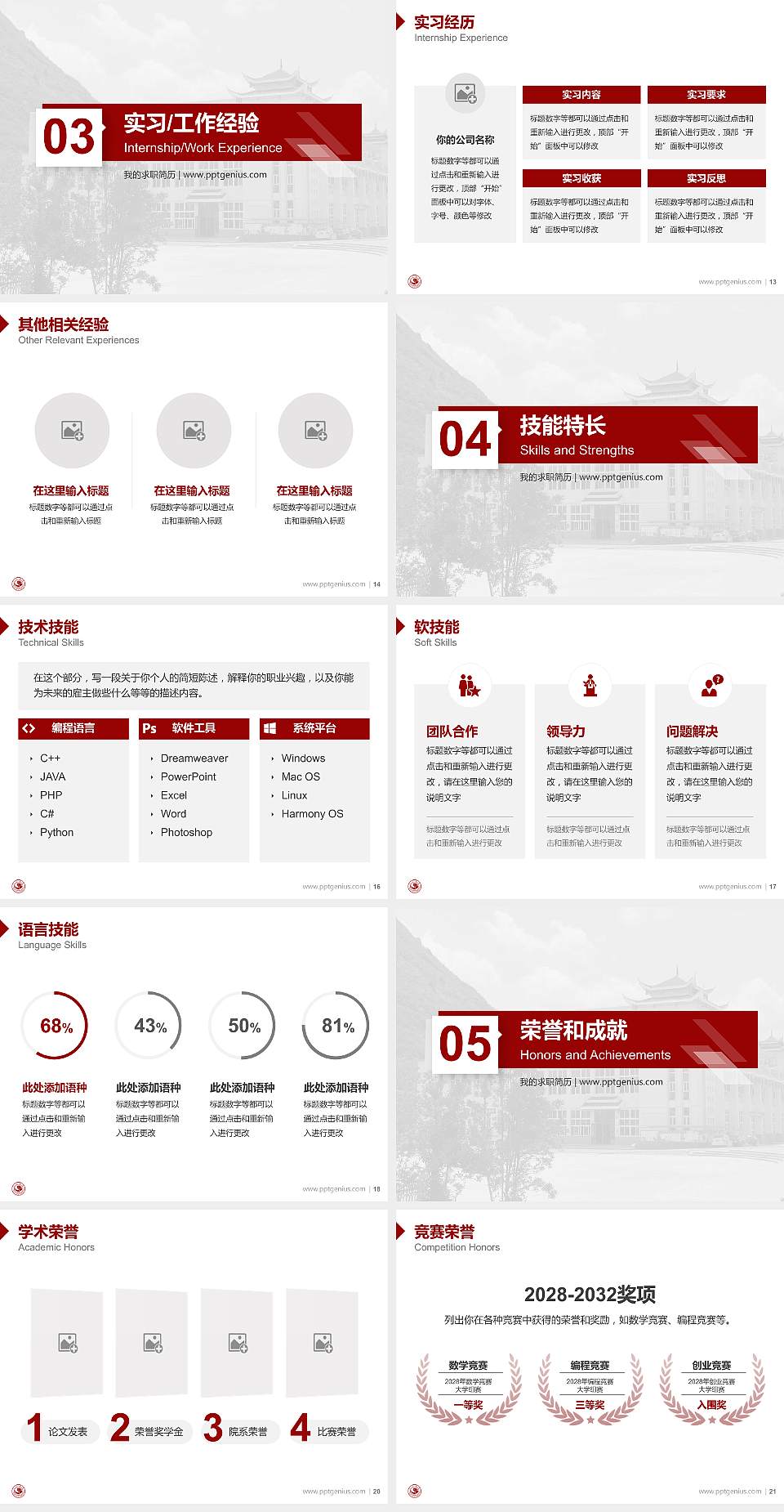 凯里学院教师/学生通用个人简历PPT模板下载4:3格式幻灯片预览图3