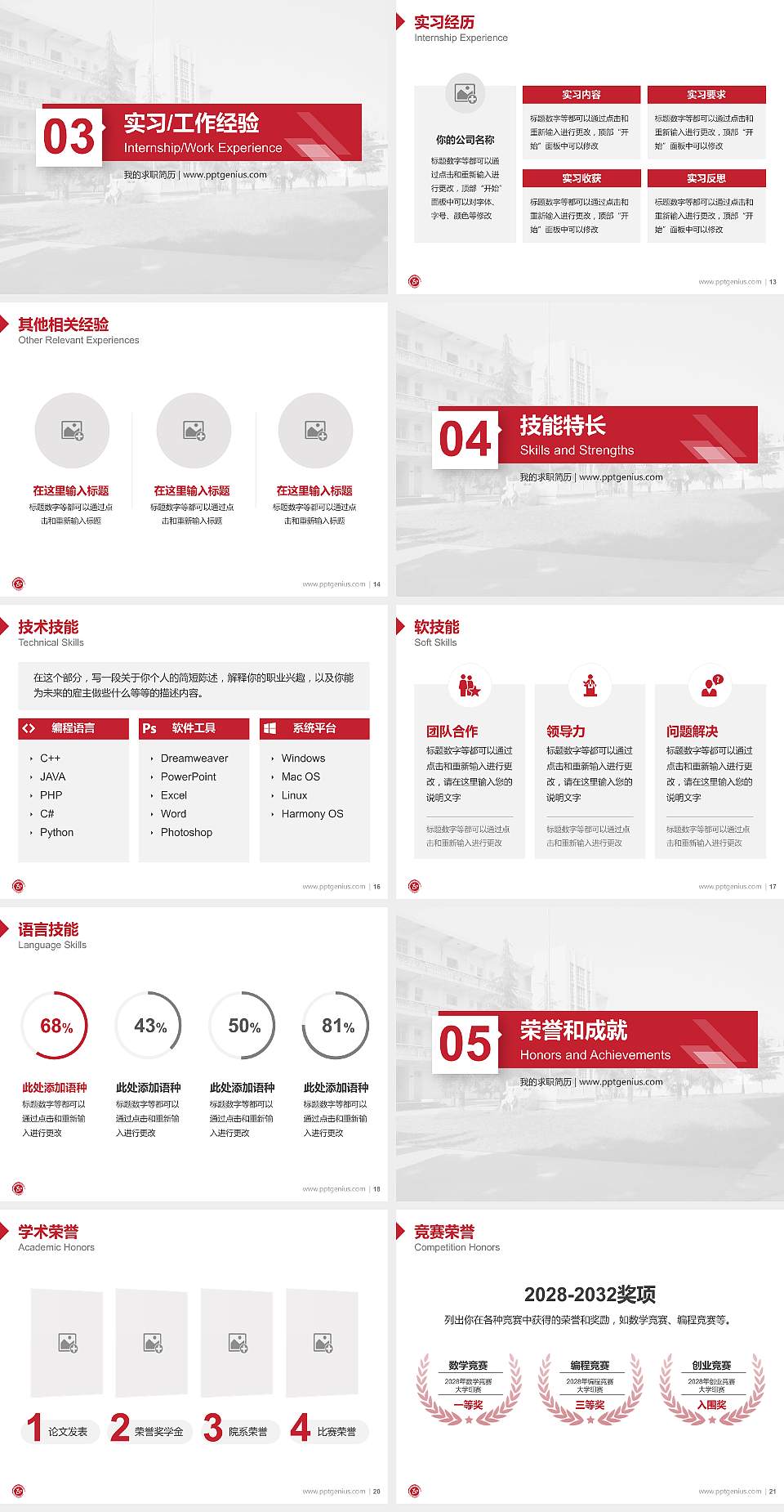 洛阳职业技术学院教师/学生通用个人简历PPT模板下载4:3格式幻灯片预览图3
