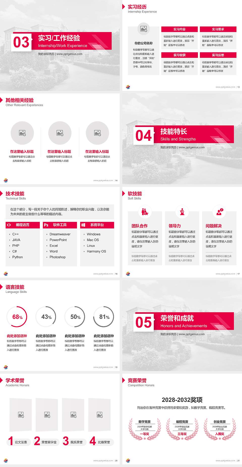广州涉外经济职业技术学院教师/学生通用个人简历PPT模板下载4:3格式幻灯片预览图3