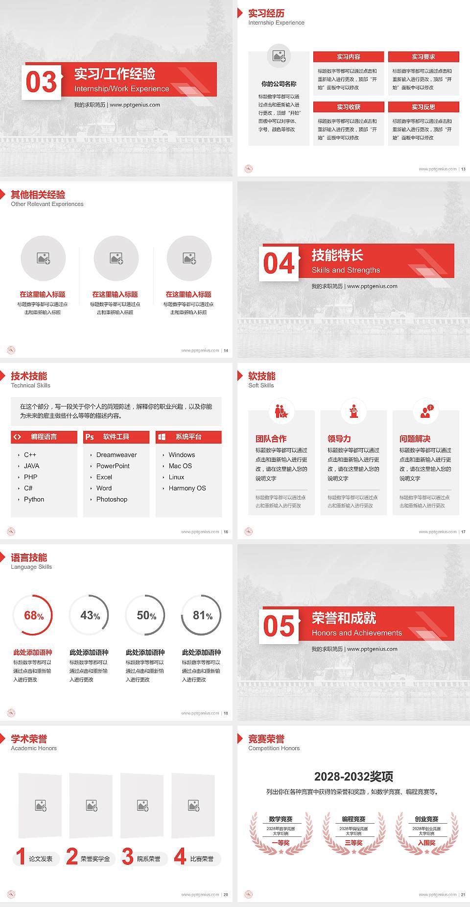 贵州理工学院教师/学生通用个人简历PPT模板下载4:3格式幻灯片预览图3