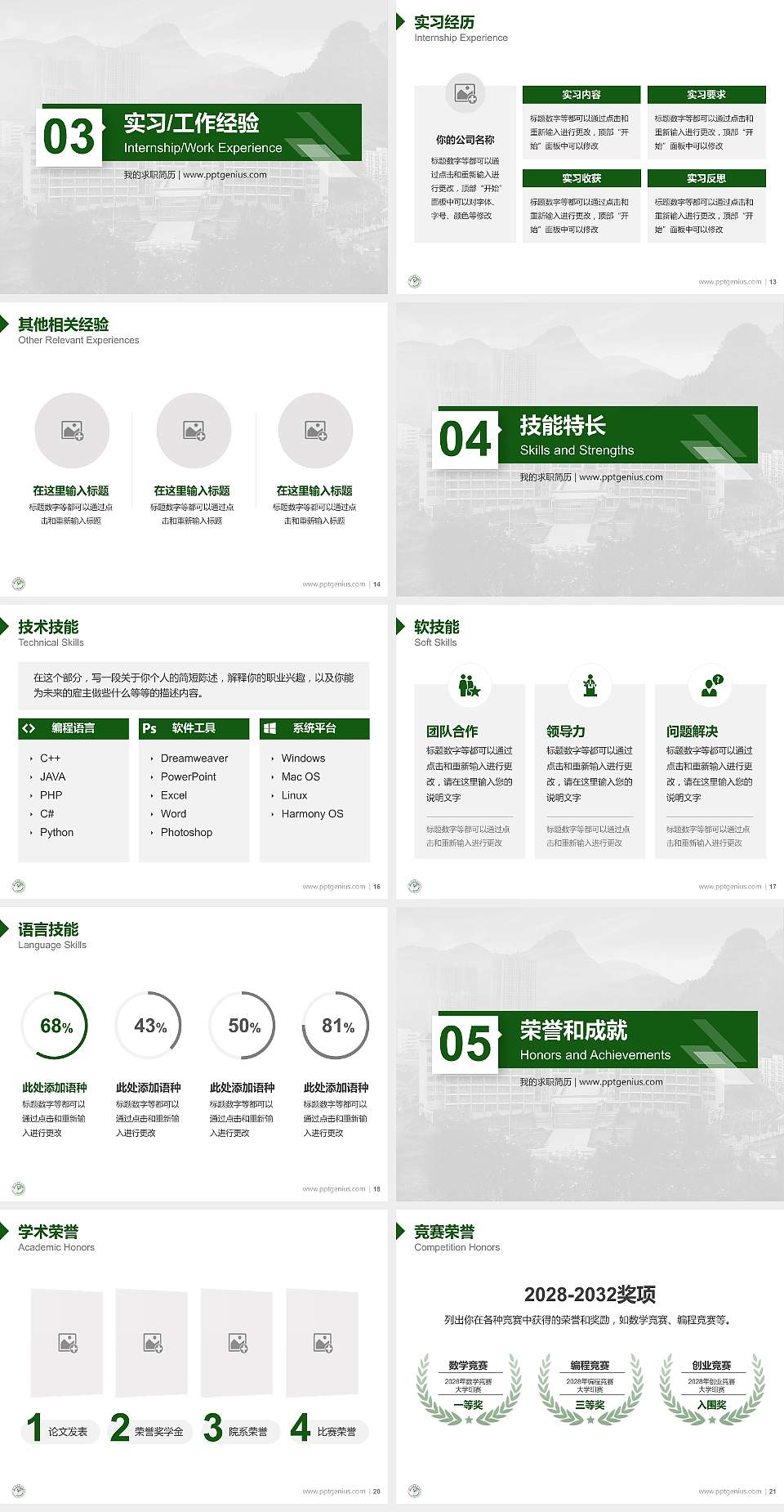 铜仁职业技术学院教师/学生通用个人简历PPT模板下载4:3格式幻灯片预览图3