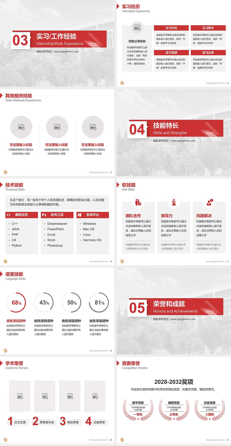 长治学院教师/学生通用个人简历PPT模板下载4:3格式幻灯片预览图3