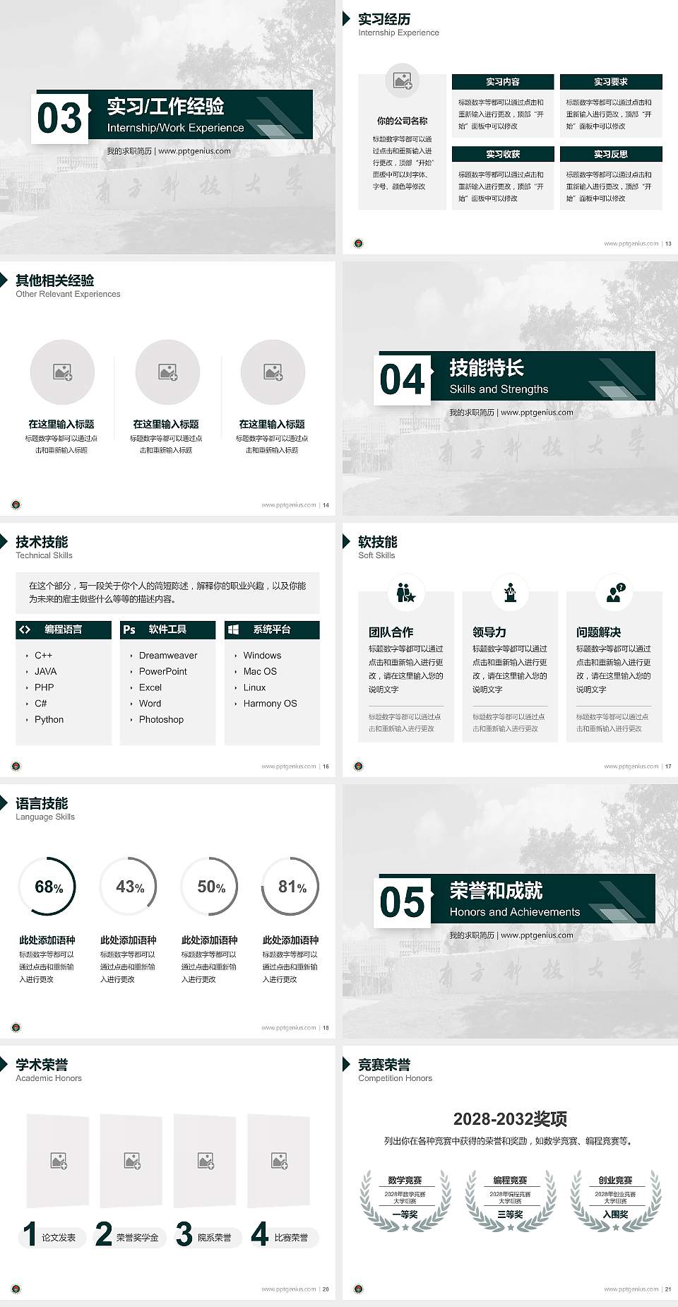 南方科技大学教师/学生通用个人简历PPT模板下载4:3格式幻灯片预览图3
