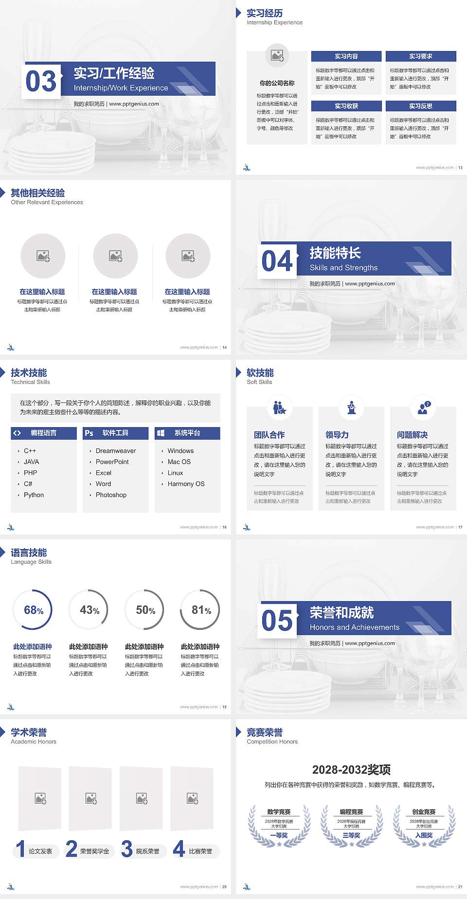 菏泽家政职业学院教师/学生通用个人简历PPT模板下载4:3格式幻灯片预览图3