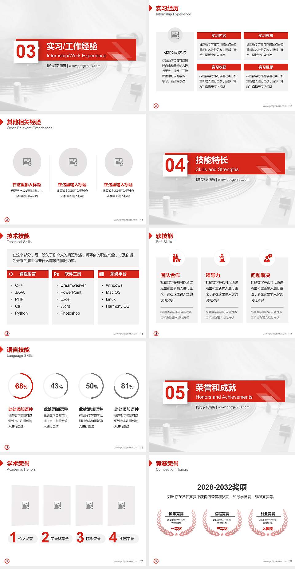 安徽机电职业技术学院教师/学生通用个人简历PPT模板下载4:3格式幻灯片预览图3
