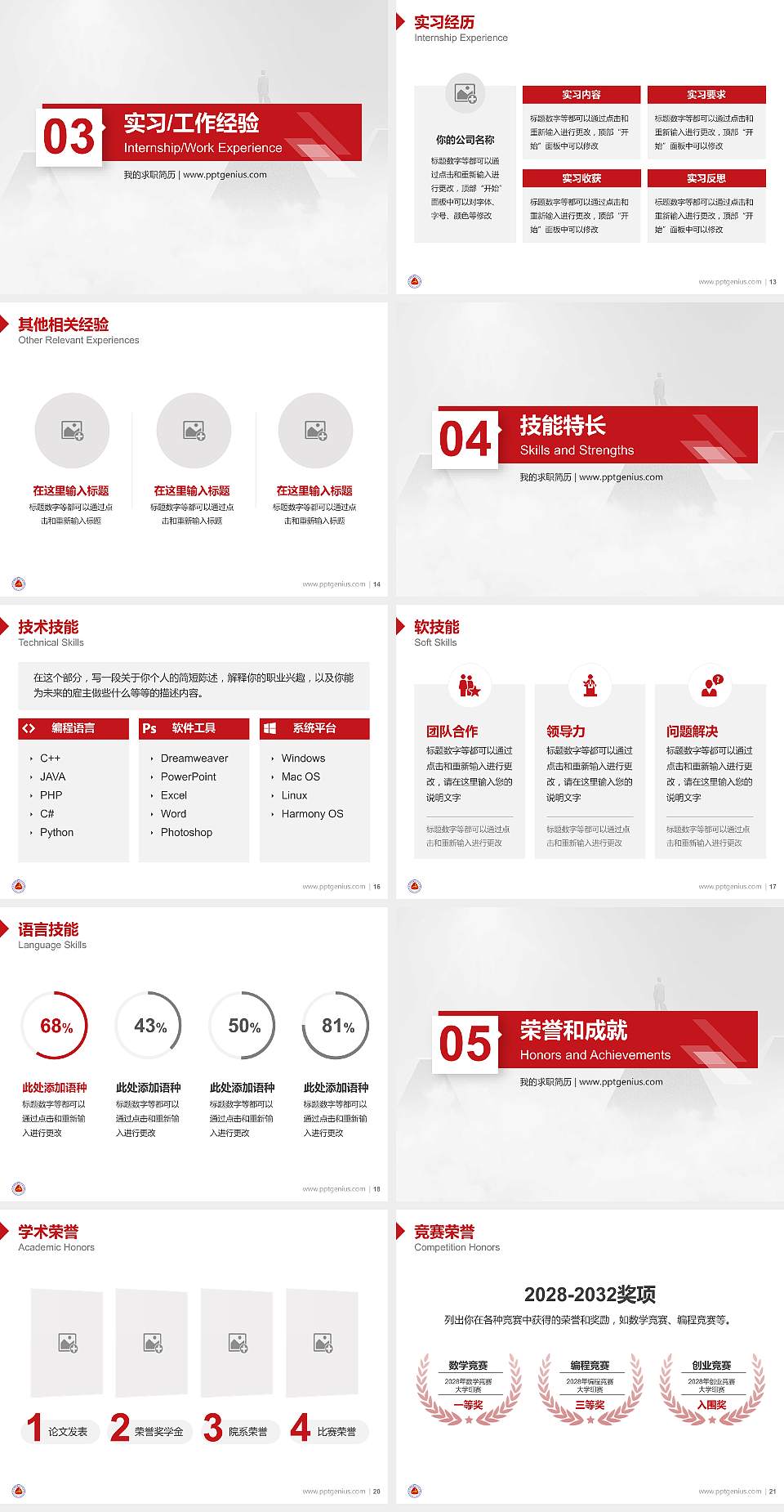 湖南商务职业技术学院教师/学生通用个人简历PPT模板下载4:3格式幻灯片预览图3