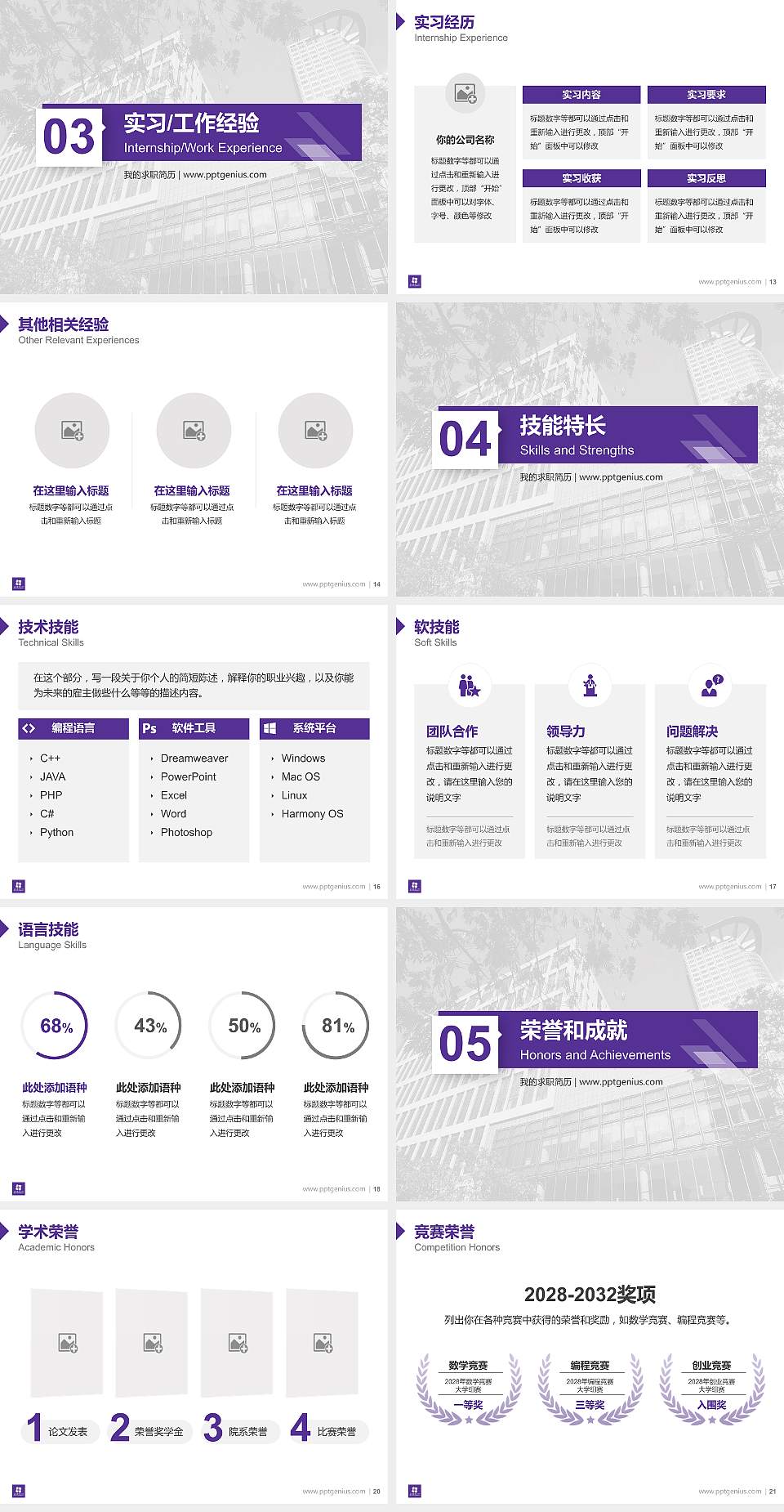 上海纽约大学教师/学生通用个人简历PPT模板下载4:3格式幻灯片预览图3