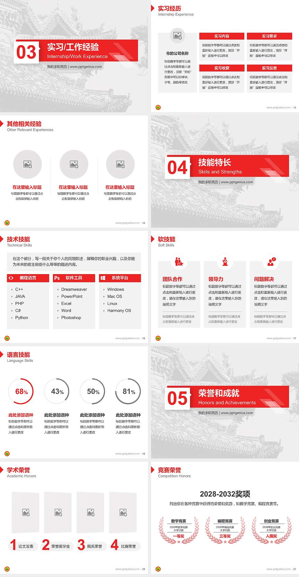 山西管理职业学院教师/学生通用个人简历PPT模板下载4:3格式幻灯片预览图3
