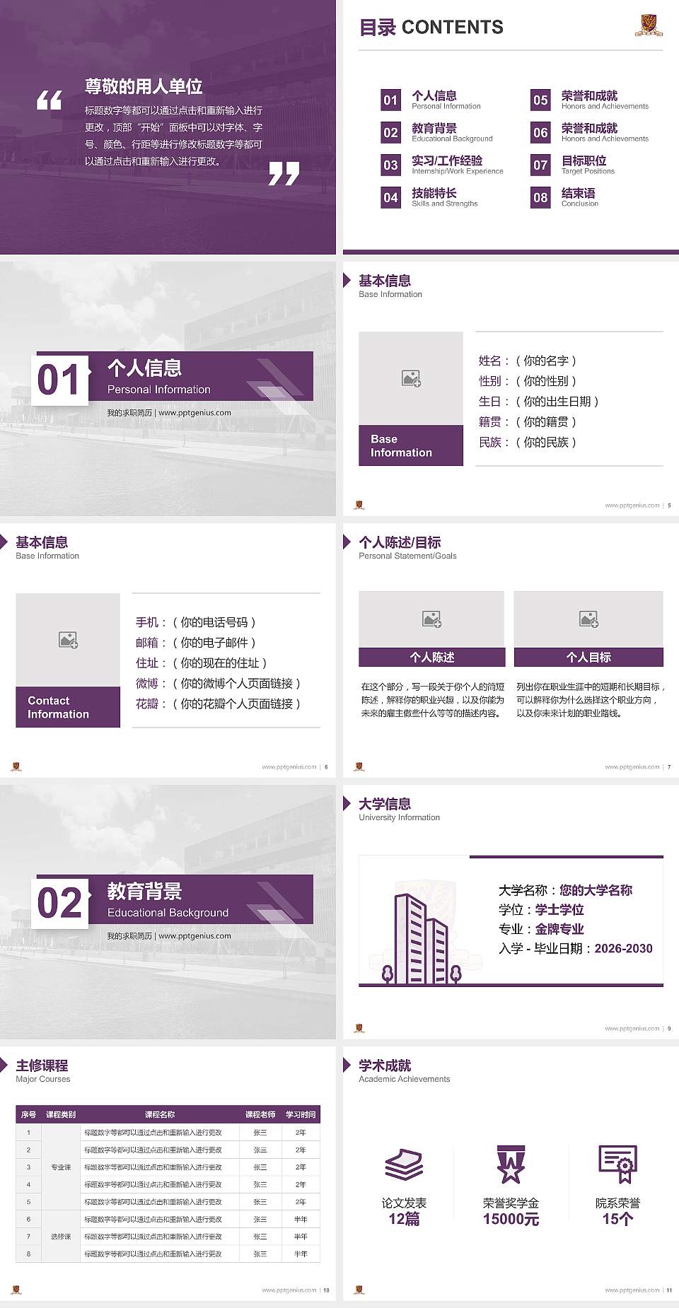 香港中文大学（深圳）教师/学生通用个人简历PPT模板下载4:3格式幻灯片预览图2