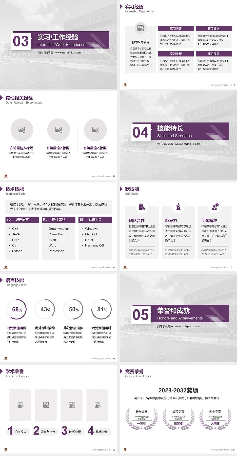 香港中文大学（深圳）教师/学生通用个人简历PPT模板下载4:3格式幻灯片预览图3